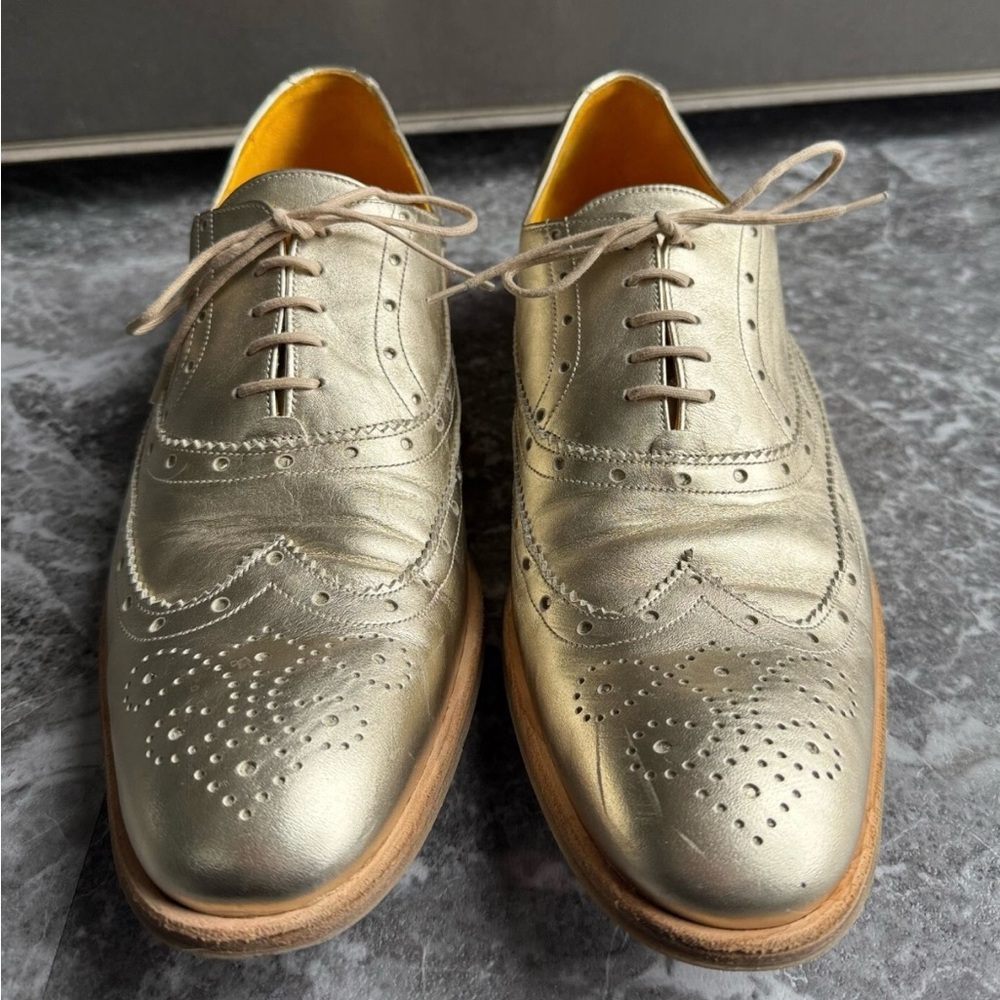 Men's Gold Brogue Dress Shoes